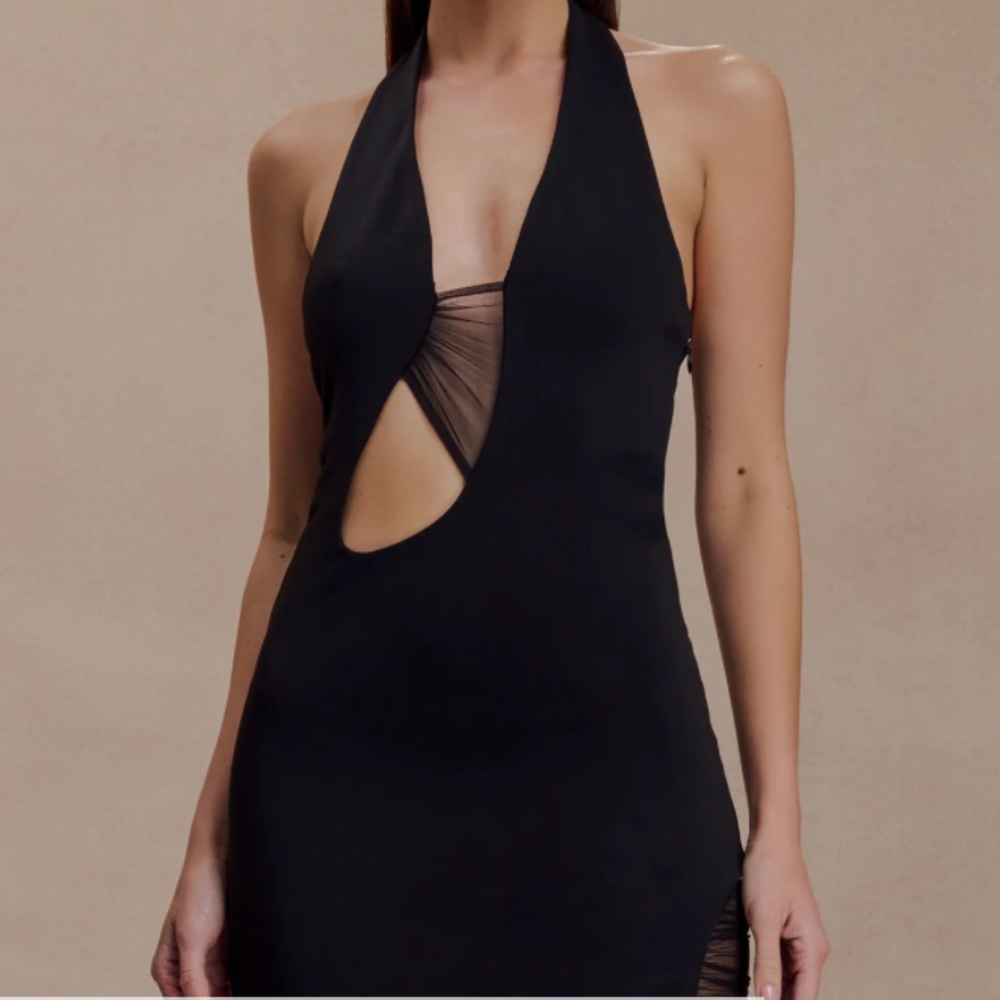MESHKI Aubree Crepe And Mesh Mini Dress - Black